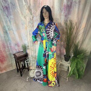 📌Eien Eyecatcher Stylish Patchwork Of Various Prints Colorful Maxi Dress